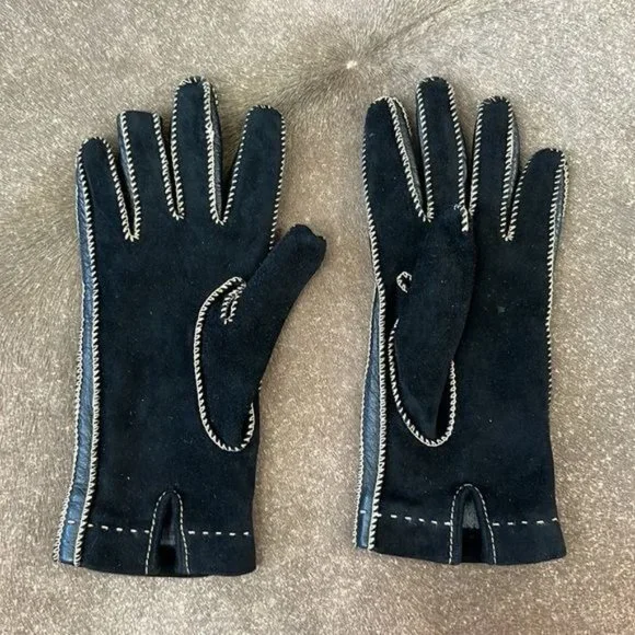 Loro Piana Lamb Suede Cashmere Suede Gloves black Stitch - Picture 3 of 7